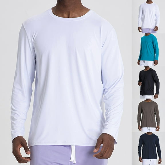ZRGHAOYLQ Solid Color Long Sleeve Shirts for Men Big and Tall Quick Drying T Shirt Crewneck Long Sleeve Pullovers Shirt Fitness Training Shirts Tops