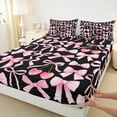 thumbnail image 3 of Feelyou Black Pink Bowknot Twin Sheet Sets, Kawaii Ribbon Cherry Bedding, 3-Piece, 3 of 7