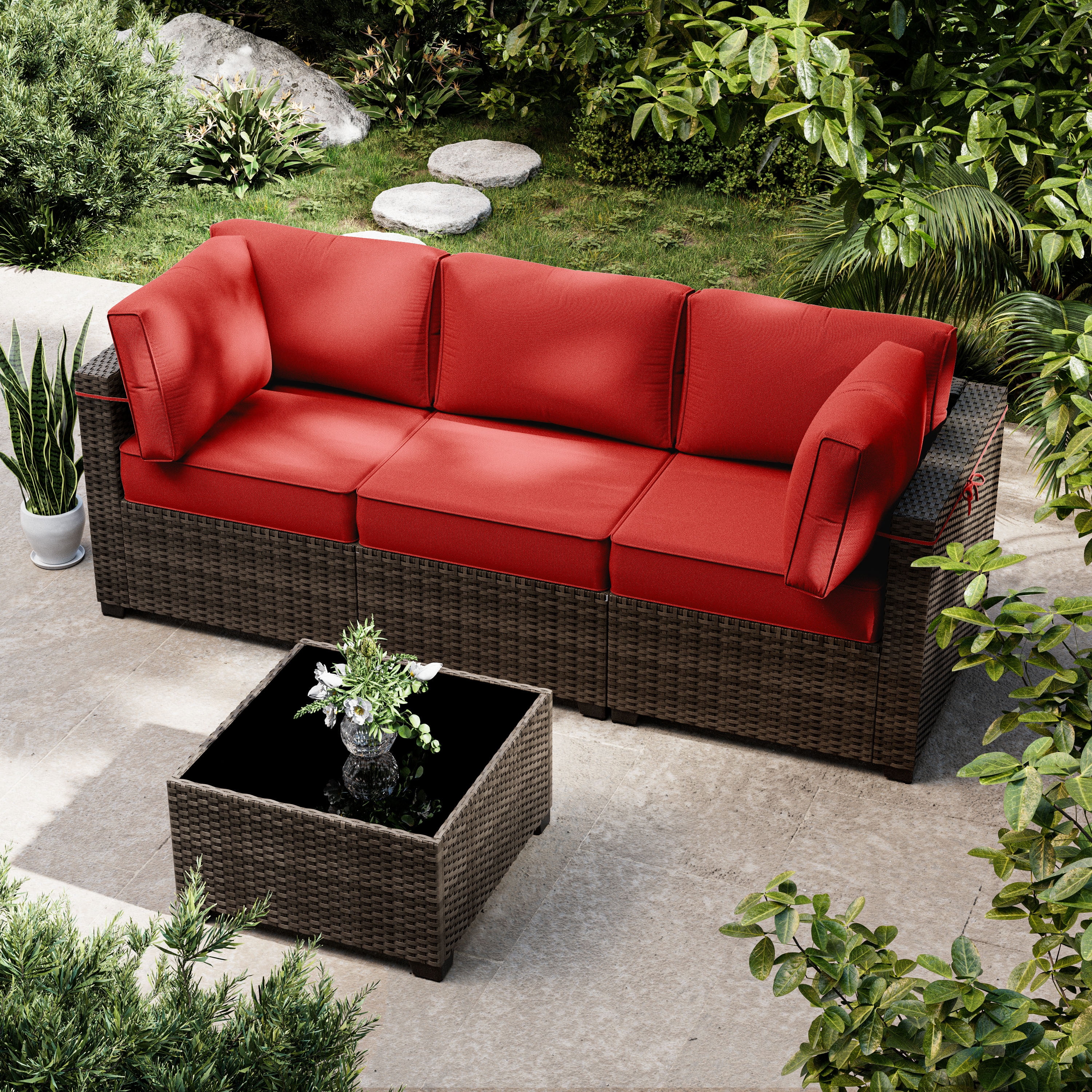 Snubbull 8 Pcs 25.6" x 23.6" Cushion Covers for Patio Furniture, Outdoor Waterproof Cushion Slipcovers Replacement with Zipper, Red