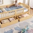 thumbnail image 4 of Bellemave Twin XL Montessori Bed with Storage Drawers and Guardrail, Wood Twin XL Low Profile Floor Bed Frame with Door, Daybed with Fence and Slat Support, Natural, 4 of 8