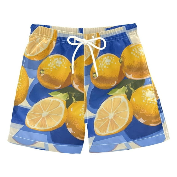 Lemon on Checkered Boys Swim Trunks Quick Dry Boy Swim Shorts for 3-14 Years