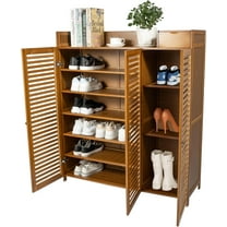 Wooden Farmhouse Shoe Storage Cabinet with Three Shutter Doors, 30 Pair Shoes Organizer 7-Tier Shoe Cabinet 45" Tall Shoe Cabinet Storage for Entryway, Front Door
