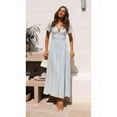thumbnail image 6 of Women'S Elegant V Neck Solid Puff Sleeve Button Lady Beach Party Dress Blue S, 6 of 8