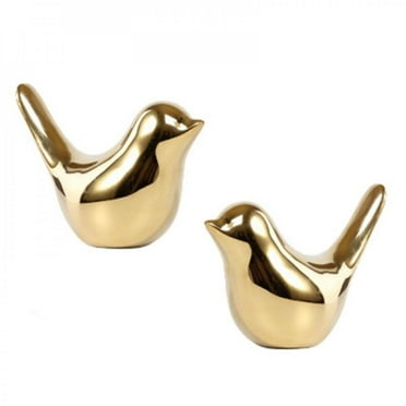 2 Pieces Of Ceramic Golden Bird Home Decoration Crafts Golden Bird Sculpture