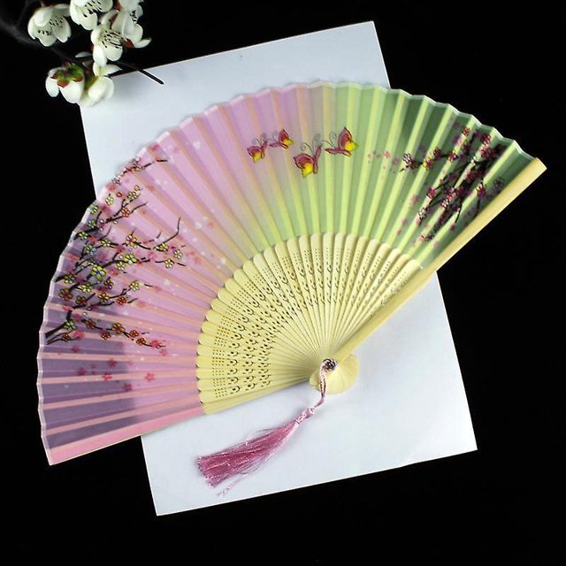 Abanicos plegables de mano de estilo retro chino/japonés de cinco piezas de 21 cm (8,27 pulgadas), con funda de tela para protección de regalos