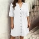 thumbnail image 1 of TaTaai Women's Spring Summer Plus Size Dress Short Sleeve Button Down Collar with Pockets Solid Color Casual Loose Fit Knee Length Gift, 1 of 8
