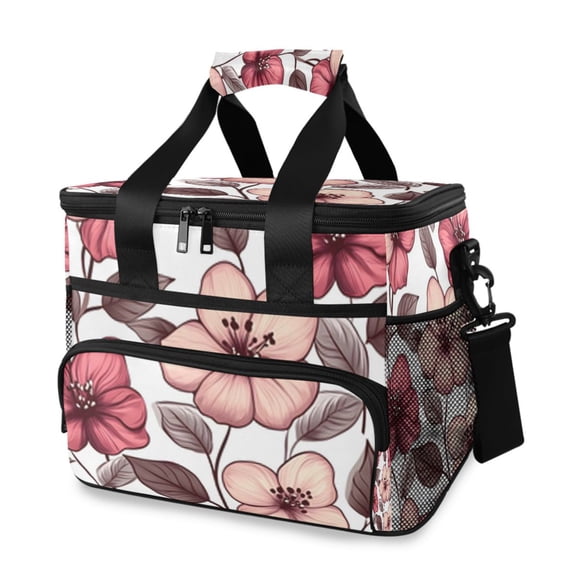 Cooler bag Pink and Brown Flowers 15L Insulated Lunch Bag Large Cooler Suitable for camping and picnics