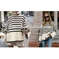 thumbnail image 3 of Langwyqu Striped Print Turtleneck Oversize Loose Knit Pullover Side Split Sweater, 3 of 5