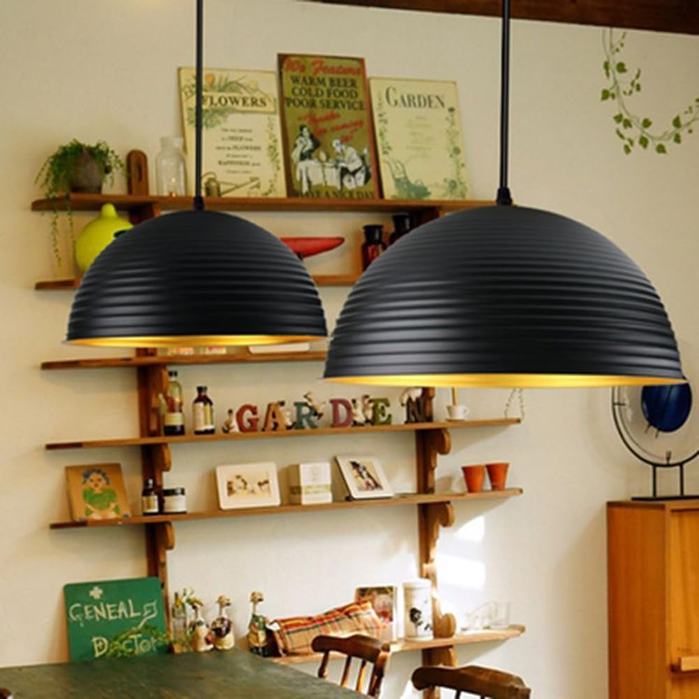 Simple Semicircle Metal Pendant Lamp for Dining Room, Retro Industrial Style Dome Pendant Light Fixture for Kitchen Island, Vintage Rustic Farmhouse Pendant Lighting for Bedroom
