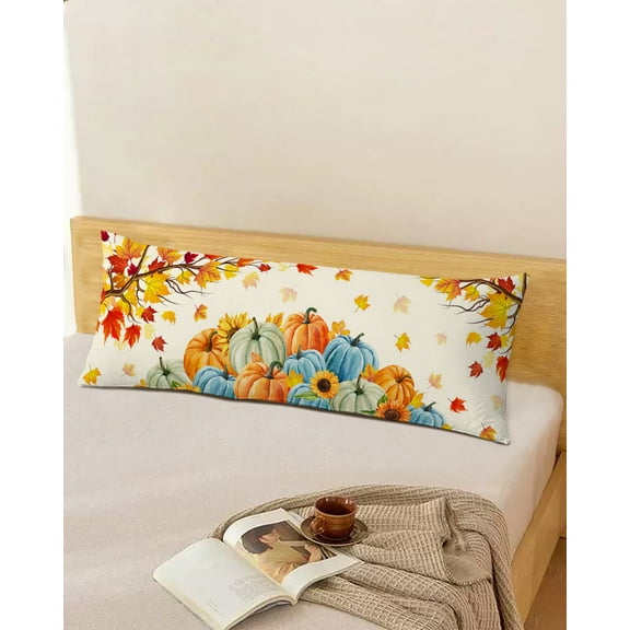 Fall Throw Pillow Cover,Thanksgiving Pumpkin Autumn Maple Leaf Orange Rectangle Decorative Pillow Case Protector Soft Cushion Cover Lumbar Pillowcase for Couch Sofa Bedroom Car Chair Decor 20x54 Inch