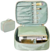 Makeup Bag Travel Cosmetic Bags for Women Girls 2-in-1 Zipper Pouch Toiletry Bag Organizer Waterproof Cute (Green)