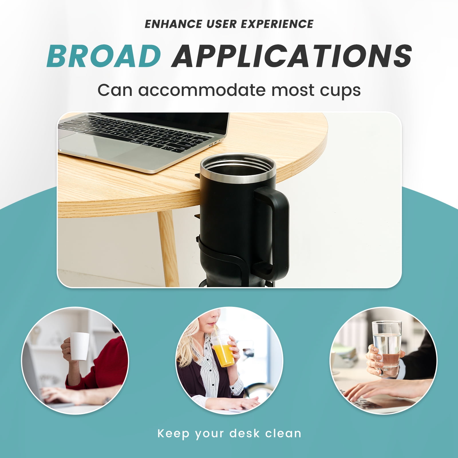 Large Desk Cup Holder Versatile Leak Proof Clip On Table Cup Holder Stable Adjustable Mug Headphone Organizer for Desk Use