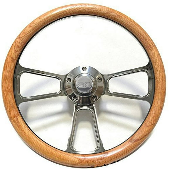 Chevy Impala, Camaro, Chevelle Oak & Chrome Steering Wheel & Adapter SS Horn