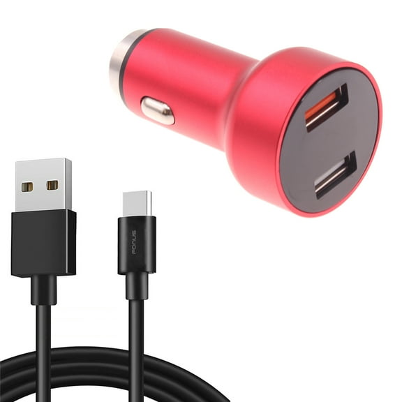 24W Fast Car Charger for Samsung Galaxy S24 FE - 2-Port 6ft USB-C Cable DC Socket Power Adapter for Galaxy S24 FE