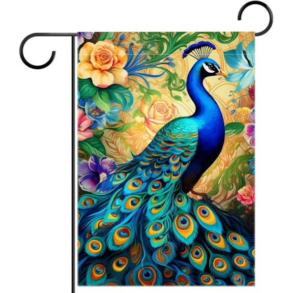Peacock Flower Double Sided Garden Flag, Polyester Yard Banner, 12 x 18 Inches, Outdoor Lawn Decorative Welcome Home Holiday Flag