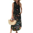 thumbnail image 4 of Mqqzkk Women's Printed Dress Summer Hem Split Maxi Dress 2025 Sleeveless Casual Loose Long Beach Sundress Travel Vacation Outfits, 4 of 9