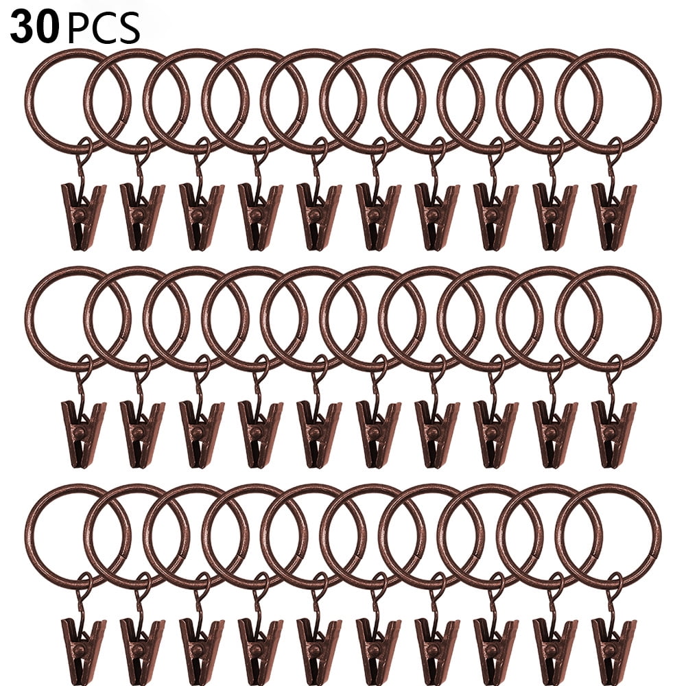 30pcs Metal Material Curtain Rod Hook Clips Window Shower Curtain Rings Clamps 