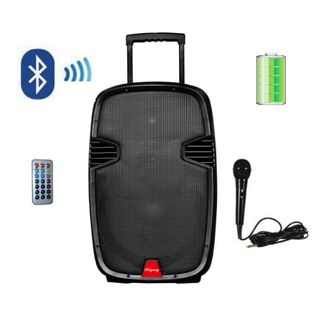 Ridgeway QS-3715BR Pro 15 inch Portable BT PA Speaker Built-in Battery Trolley Party Karaoke Outdoor Speaker LED LIGHTS USB SD FM (Best Portable Karaoke Speaker)