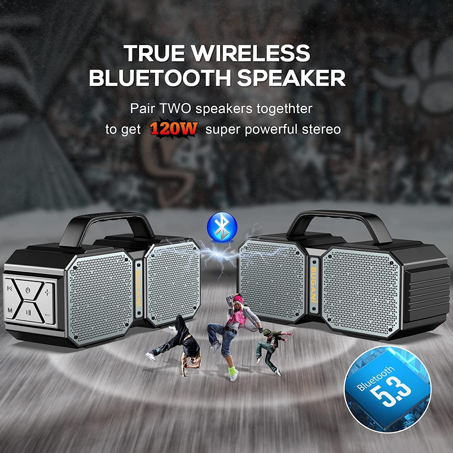 BUGANI Bluetooth Speakers, M83 Speaker IPX6 Waterproof Portable Large Wireless Speaker, Bluetooth 5.2,50W Big Power, 24H Playtime, Suitable for Family Gatherings and Outdoor Bluetooth Speaker Black