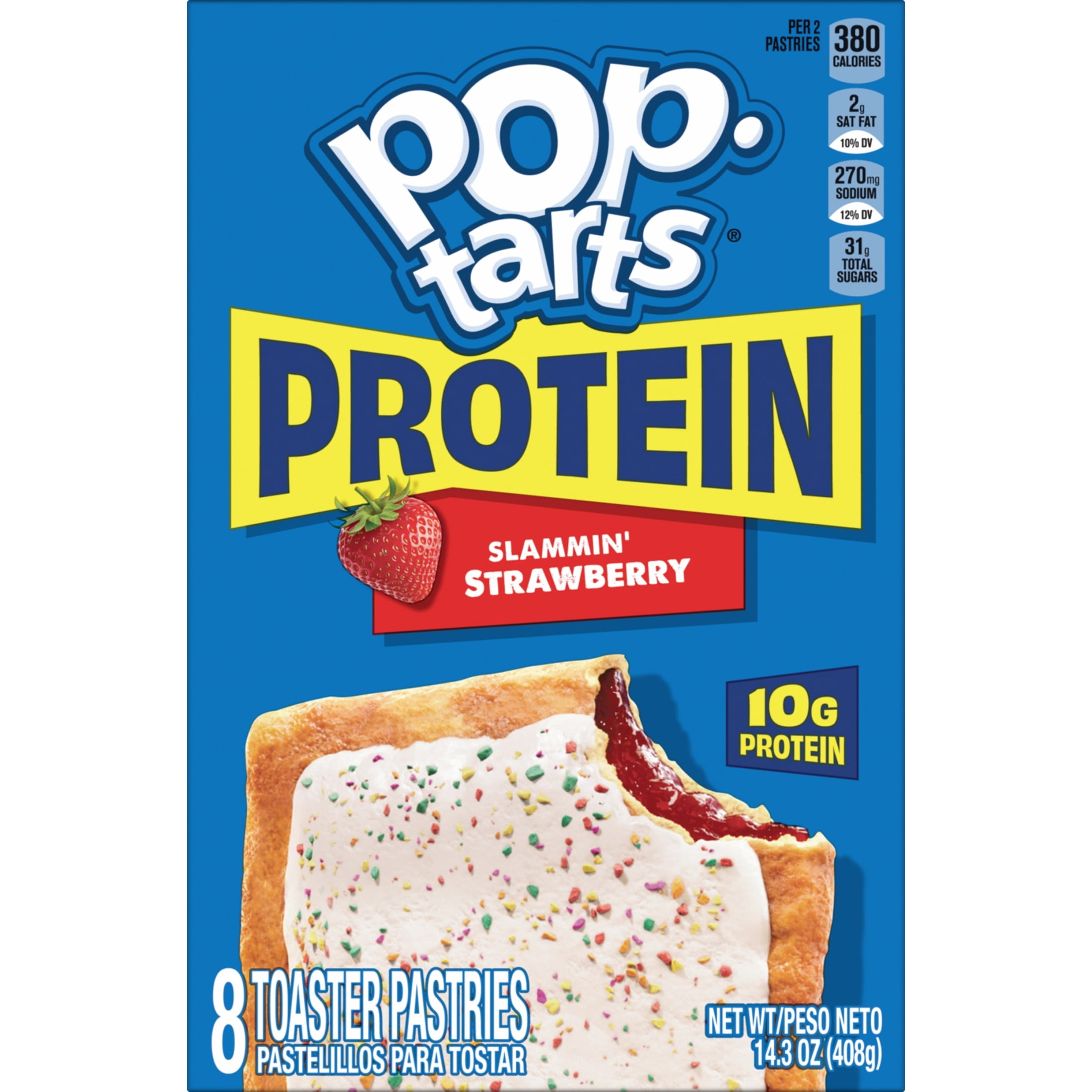 Pop-Tarts Protein Slammin' Strawberry Toaster Pastries, 10g Protein, Shelf-Stable, 14.3 oz (8 Count)