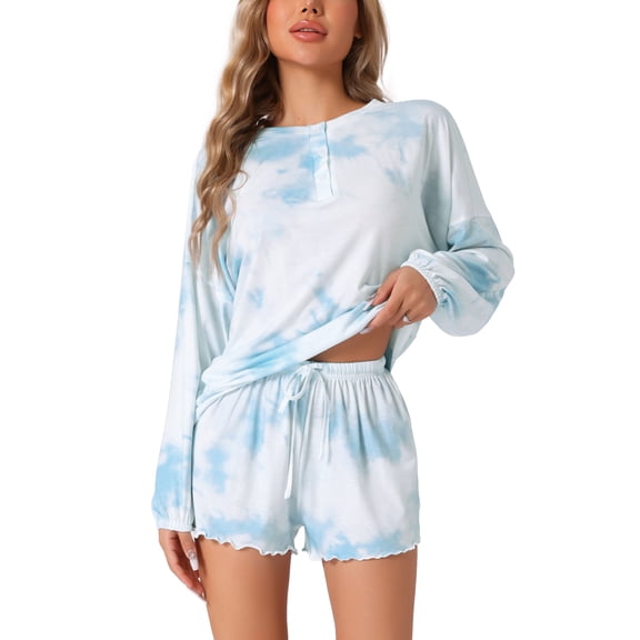 DARING DIVA Women's Tie Dye Tops with Shorts Pajamas Sets XS Blue