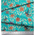 thumbnail image 2 of Soimoi Green Rayon Crepe Fabric Flying Bird & Floral Print Sewing Fabric BTY 46 Inch Wide, 2 of 3