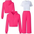 thumbnail image 5 of MEZZALL Kids Girls 3 Piece Hooded Tracksuit Soft Comfy Athletic Outfit Sets With Long Sleeve Tops And Pants Play Casual Wear Cozy Clothes Sets, 5 of 5