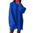 thumbnail image 2 of Women'S Oversized Solid Color Round Neck Long Sleeve Pullover Distressed Knit Sweater Top Blue S, 2 of 8