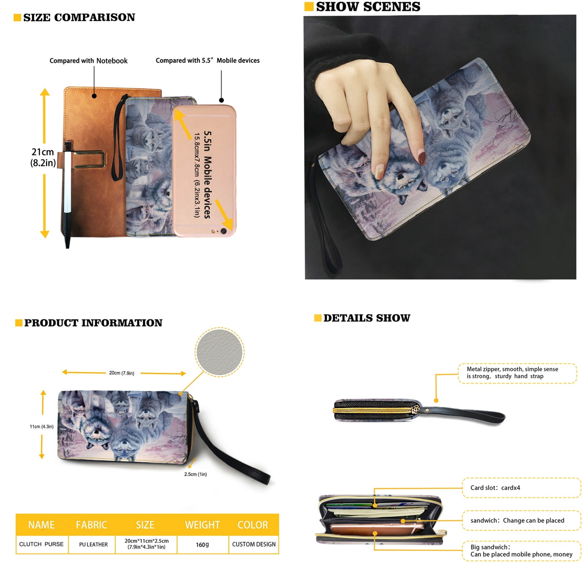 ZUXONGSY Wolf Forest Print Womens Handbag Wallet Set Leather Satchel Purse Handbag with Wristlet Wallet Top Handle Handbag for Ladies