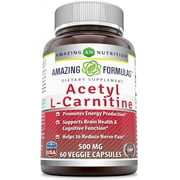 Amazing Formulas Acetyl L-Carnitine Hcl Veggie Dietary Supplement - 500Mg  60Veggie Capsules (Non GMO,Gluten Free) Per Bottle - Promotes Energy Production & Cognitive Function