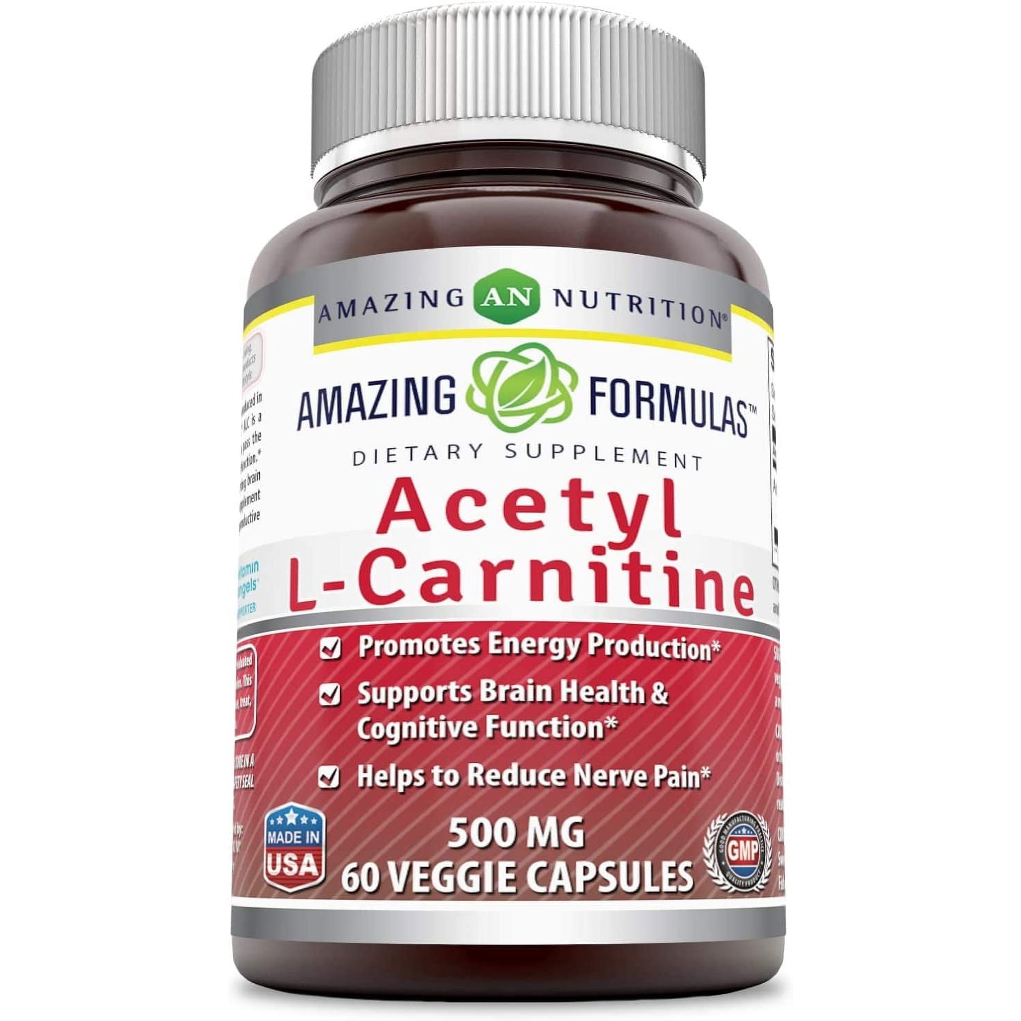Amazing Formulas Acetyl L-Carnitine 1500 Mg Per Serving 60 Veggie Capsules Supplement | Non-GMO | Gluten Free | Suitable for Vegetarians | Pack of 2