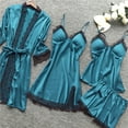 thumbnail image 4 of Rigardu Pajama Sets for Women Satin 4 Piece Sleepwear Sleepwear Women Lace Robe Dress Set Pajamas Nightdress Silk Satin Pajama Set for Women Blue S, 4 of 5