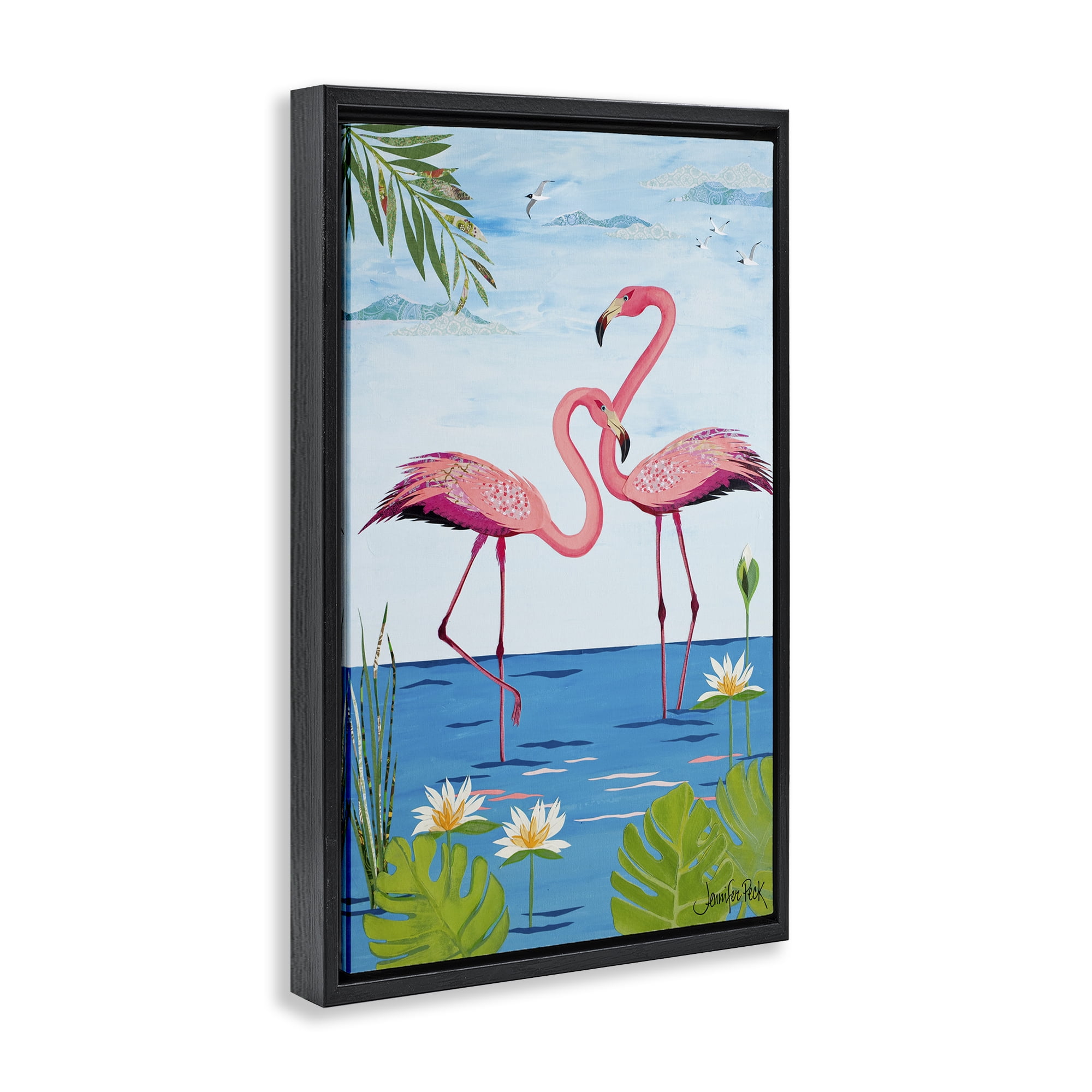 Stupell Industries Pretty In Pink Flamingos Animals & Insects Painting Black Floater Framed Canvas Art Print Wall Art, 17 x 25