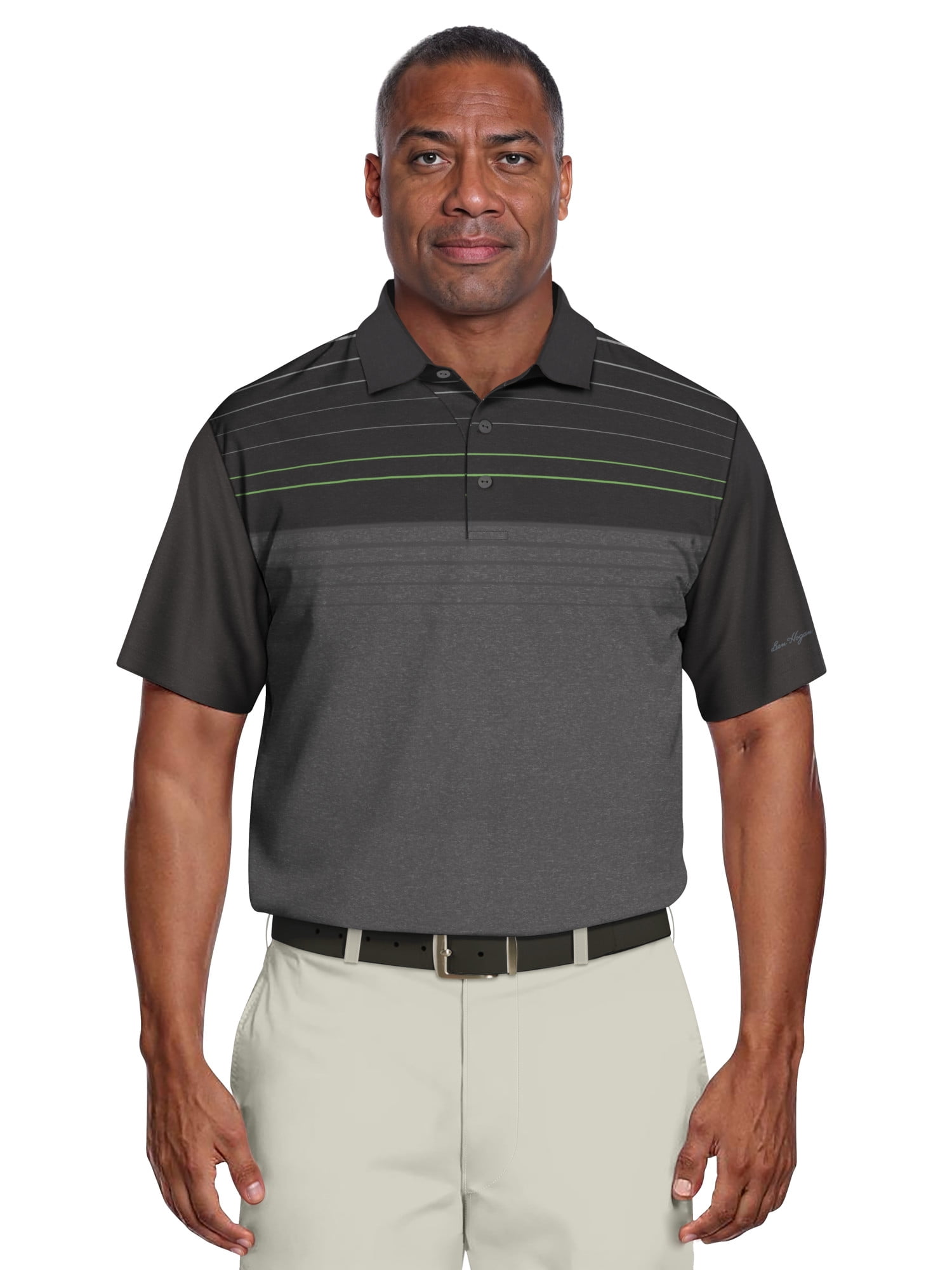 Ben Hogan Men's & Big Men's Performance Heather Chest Striped Print Short Sleeve Golf Polo Shirt, Sizes S-5XL