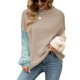 thumbnail image 1 of Mujer Suéter De Cuello Redondo Empalmado Bloques De Color De Moda Transpirable Suéter Femenino Caqui M, 1 of 7