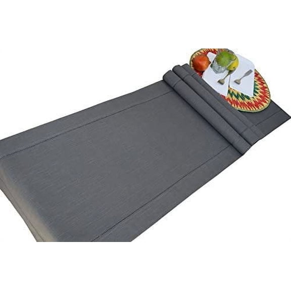 GFI LINEN CLUBS Cotton Slub Hemstitched Table Runner - Charcoal-16x72 with 2 inch fold