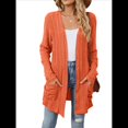 thumbnail image 1 of Cárdigan de Larga para Mujer, de Color Liso, Acanalado, Cepillado, con Abertura Frontal y Bolsillos Naranja XL, 1 of 10