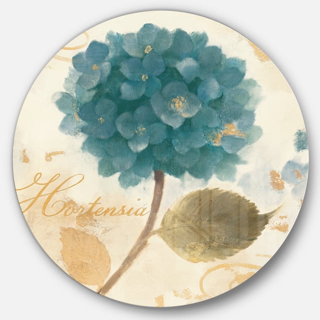 Designart 'fleur Cottage Bleue Hortensia I' Art Mural Rond en Métal Style Ferme - Disque de 36