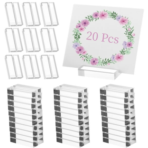20 PCS Acrylic Place Card Holders, Transparent Sign Holders, Clear Acrylic Menu Holders with Card Slot, Table Numbers Display Stands for Wedding Party Banquet Meeting