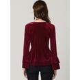 thumbnail image 4 of Blusa de terciopelo con cuello en V para mujer borgoña XL, 4 of 6