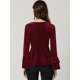 thumbnail image 4 of Blusa de terciopelo con cuello en V para mujer borgoña XL, 4 of 6