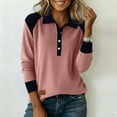 thumbnail image 5 of ZACPNCV Womens Trendy Casual Sweatshirt Long Sleeve Solid Color with Detachable Feel Denim Collar and Stitching, 5 of 7