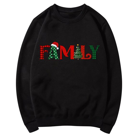 IROINNID Christmas Sweatshirts for Women Crewneck Letter Printing Pullover Long Sleeve Loose Fit Top Holiday Casual Shirt,Black