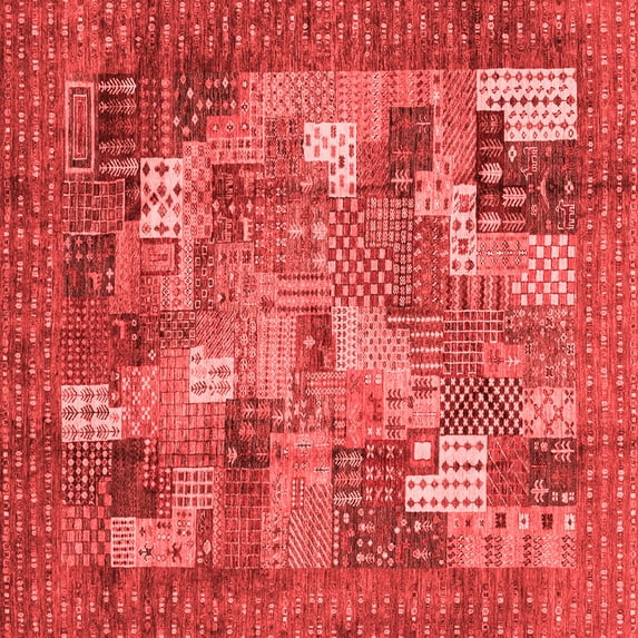 Ahgly Company Machine Washable Indoor Square Abstract Red Modern Area Rugs, 3' Square