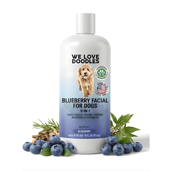 We Love Doodles Organic Professional Blueberry Facial Shampoo, Tear Stain Remover Whitens Cleans Deoderizes, Blueberry, 16 fl-oz