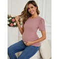 thumbnail image 5 of DARING DIVA Women's Short Sleeve Side Ruched Knit Puff Maternity Blouses L Red, 5 of 7