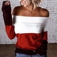 thumbnail image 2 of Off the Shoulder Sweaters for Women Striped Color Block Shirt Long Sleeve Cozy Jumpers Fall Knit Tops Casual Pullover, 2 of 5