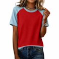 thumbnail image 3 of T Shirts For Women Red Womens Tops Fashion Summer Neck Short Sleeve Vacation Outfits, 3 of 5