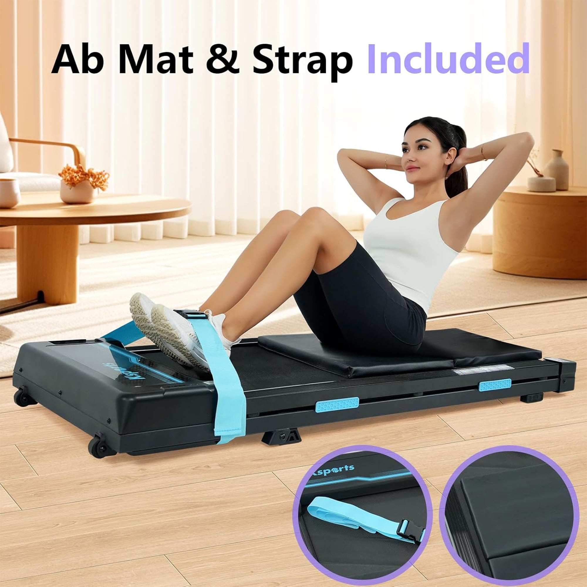 Ksports Under Desk Walking Pad Treadmill w/ Manual Incline & Wheels, 2.5 HP