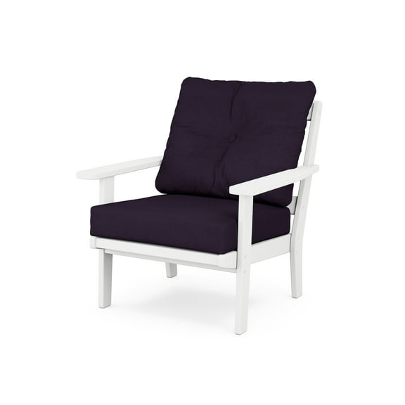 POLYWOOD® Prairie Deep Seating Chair in White / Navy Linen
